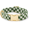 HTH x TFD Mini Gingham Hunter Green Dog Collar: S