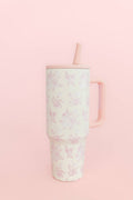 Pink Floral 40oz Tumbler with Spill Proof Lid and Flip Straw: Spill Proof Lid