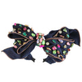 Holiday Gemstone Embellished Large Bow Headband: Navy