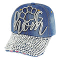 Rhinestone Encrusted Dog Mom and Brim Denim Baseball Cap: Denim